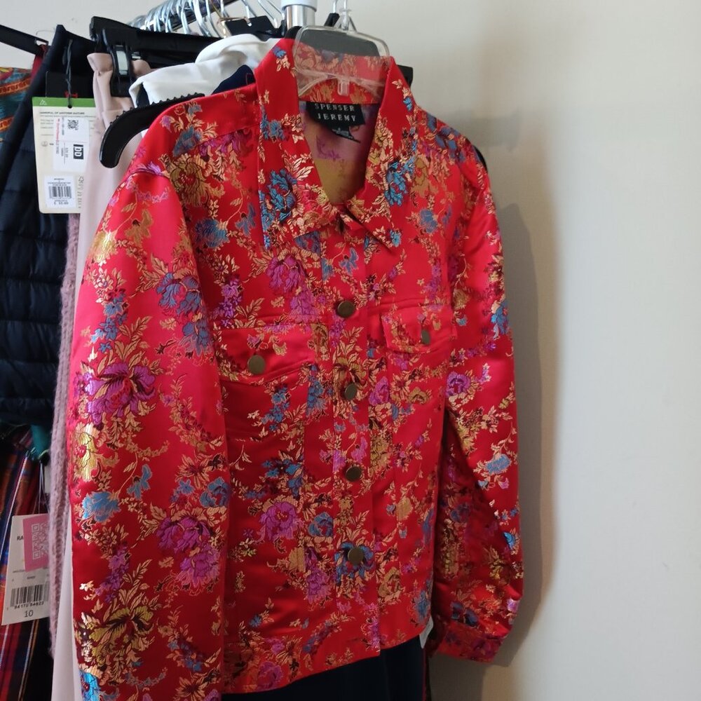 Japanese Flower Blossom Red Satin Jacket